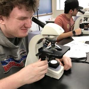 Biology students working in lab.